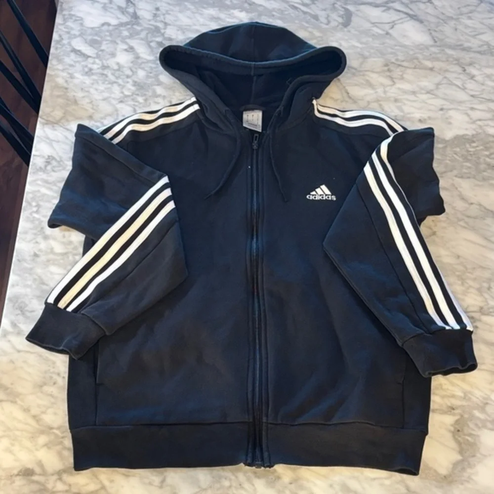 Adidas men’s Black and White Striped Hoodie size small